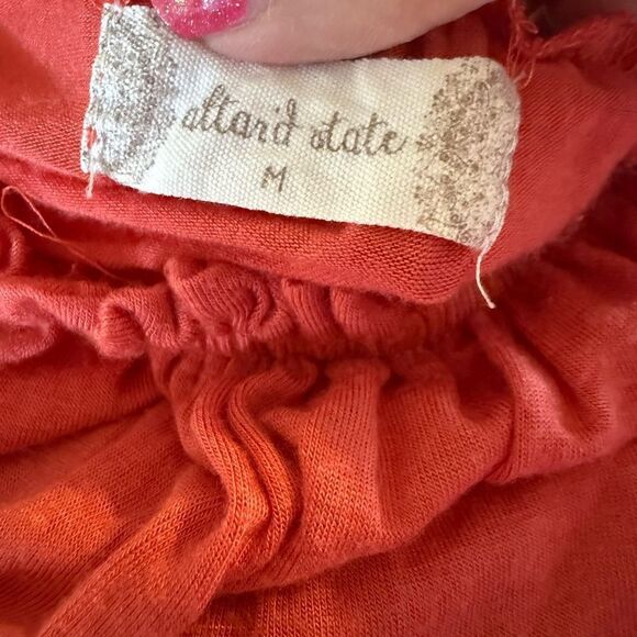 Altar'd State Vibrant Orange Gathered Blouse floral embroidered size M - Picture 3 of 6
